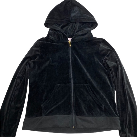 JUICY Culture Rare Velour JC Rhinestone Gold logo Velvet Track Hood Jacket Black - Picture 6 of 9